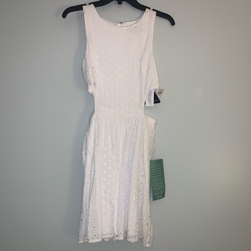 New White City Triangles Dress with Cut Out Sides